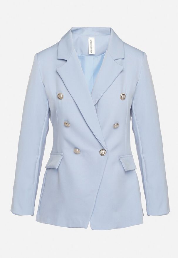 Born2be - Jasnoniebieska Marynarka Dwurzędowa z Biżuteryjnymi Guzikami Teudosia. Okazja: na co dzień. Kolor: niebieski. Materiał: jeans. Wzór: aplikacja. Styl: klasyczny, casual, elegancki