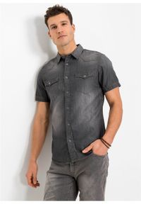 Koszula dżinsowa, krótki rękaw, Slim Fit bonprix szary denim. Kolor: szary. Materiał: denim. Długość rękawa: krótki rękaw. Długość: krótkie #3