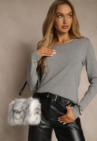 Renee - Szara Casualowa Bluzka Longsleeve z Okrągłym Dekoltem Unaladesa. Okazja: na co dzień. Kolor: szary. Materiał: jeans. Długość rękawa: długi rękaw. Styl: casual #2