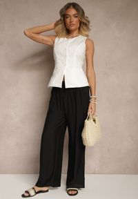 Renee - Czarne Spodnie z Wiskozy High Waist o Szerokim Kroju Divlise. Okazja: na co dzień. Stan: podwyższony. Kolor: czarny. Materiał: wiskoza. Styl: elegancki, casual