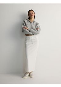 Reserved - Spódnica midi z przeszyciami - złamana biel. Materiał: dzianina, bawełna