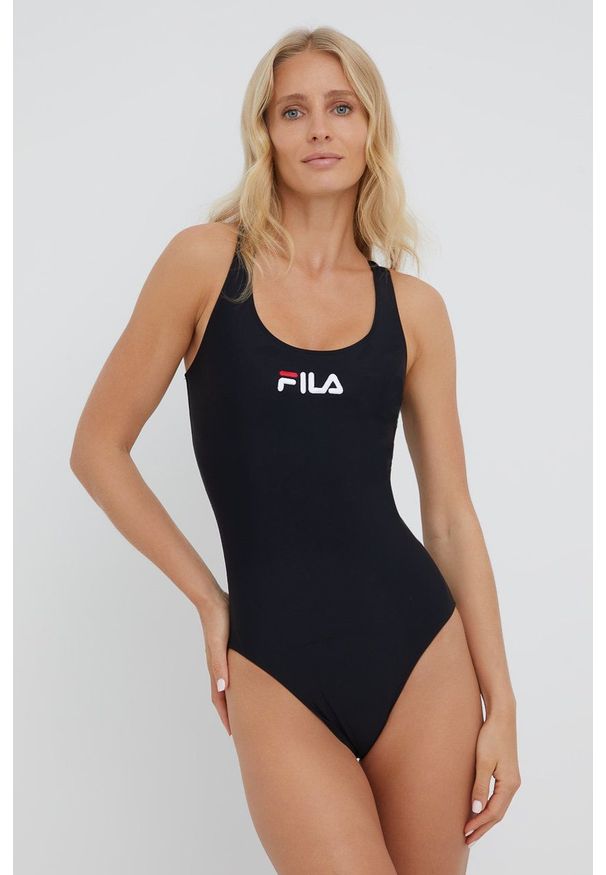 Fila jednoczęściowy strój kąpielowy Salou kolor czarny miękka miseczka. Kolor: czarny. Materiał: skóra, materiał