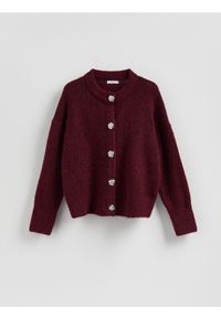 Reserved - Kardigan z dekoracyjnymi guzikami - bordowy. Kolor: czerwony. Materiał: dzianina, wełna #1