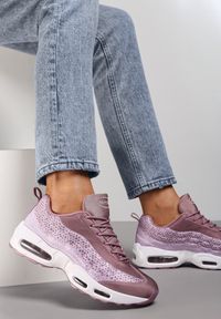 Renee - Różowe Sneakersy Avagune. Nosek buta: okrągły. Kolor: różowy. Materiał: materiał. Szerokość cholewki: normalna. Wzór: aplikacja #4