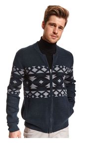 TOP SECRET - Sweter kardigan z motywem norweskim. Kolor: niebieski. Materiał: dzianina. Sezon: zima