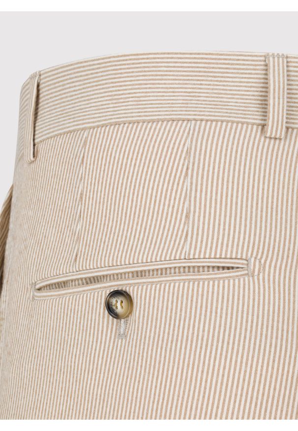 Pako Lorente - PAKO LORENTE - Beżowe spodnie ganiturowe w prążek. Kolor: beżowy. Materiał: poliester, elastan, wiskoza. Wzór: prążki. Styl: elegancki, młodzieżowy