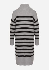 Born2be - Szaro-Czarna Sweterkowa Sukienka z Golfem Wiskozą i Modalem Ozdobiona Paskami Fesalttia. Okazja: na co dzień. Typ kołnierza: golf. Kolor: szary. Materiał: wiskoza. Długość rękawa: długi rękaw. Wzór: aplikacja. Typ sukienki: proste. Styl: casual, elegancki #5