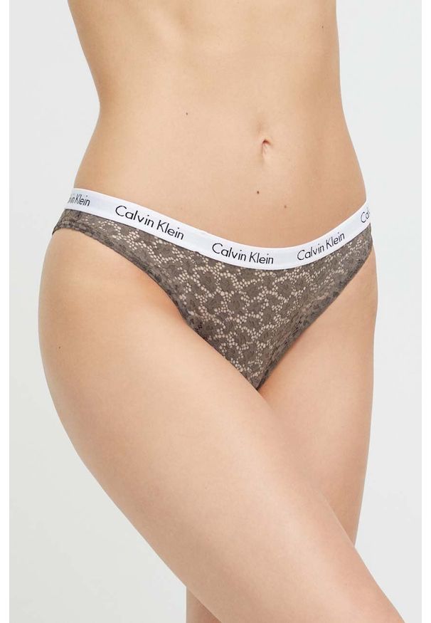 Calvin Klein Underwear brazyliany kolor zielony z koronki. Kolor: zielony. Materiał: koronka. Wzór: koronka