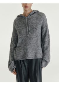 Reserved - Sweter z kapturem z wełną - szary. Typ kołnierza: kaptur. Kolor: szary. Materiał: wełna #1