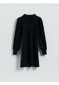 Reserved - Dzianinowa sukienka - czarny. Kolor: czarny. Materiał: dzianina. Wzór: gładki. Typ sukienki: proste #1