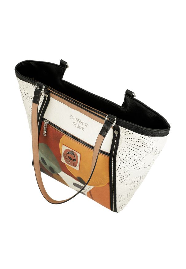 Pomarańczowa Torebka Anekke Elegancka Shopperka Damska Seria Alma. Kolor: pomarańczowy. Wzór: aplikacja. Dodatki: z breloczkiem. Styl: elegancki. Rodzaj torebki: na ramię