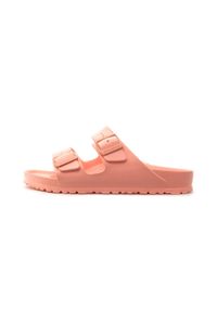 Klapki damskie Birkenstock Arizona Eva. Zapięcie: klamry. Kolor: różowy, pomarańczowy, wielokolorowy. Materiał: syntetyk, materiał. Sezon: lato. Sport: turystyka piesza
