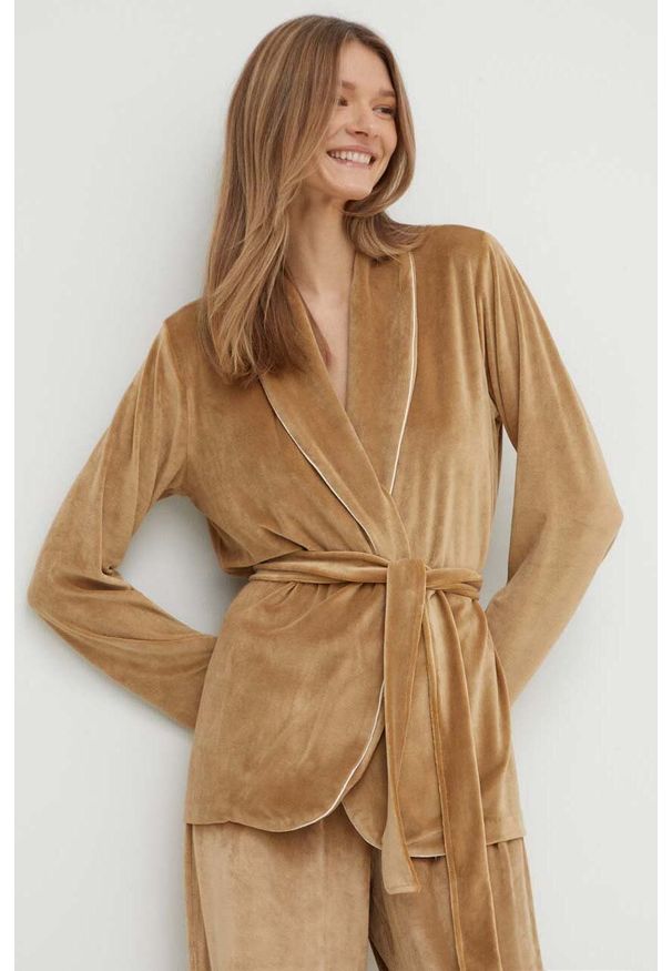 United Colors of Benetton szlafrok kolor brązowy. Kolor: brązowy. Materiał: dzianina