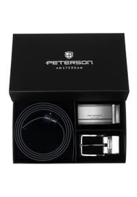 Zestaw prezentowy: dwustronny pasek skórzany w granatowym i czarnym kolorze Peterson PTN KL-B006S001 N. Kolor: czarny, niebieski, wielokolorowy. Materiał: skóra. Styl: elegancki #1