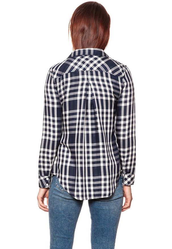 Wrangler - KOSZULA WRANGLER FLUID SHIRT NAVY W5239SL35 112129345. Kolor: czarny. Wzór: kratka