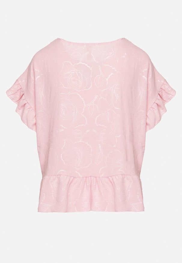 Born2be - Różowa Bluzka o Kroju Oversize z Falbanami Livelle. Okazja: na co dzień. Kolor: różowy. Materiał: jeans. Długość rękawa: krótki rękaw. Długość: krótkie. Styl: casual