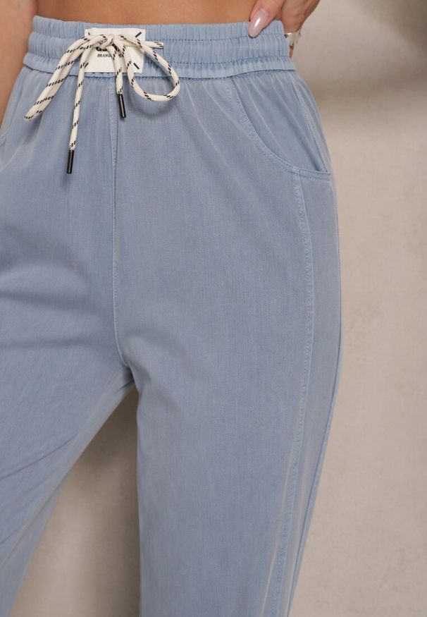 Renee - Niebieskie Spodnie z Bawełną Wiskozą i Ozdobnym Wiązaniem Orrivaria. Okazja: na co dzień. Kolor: niebieski. Materiał: bawełna, wiskoza. Styl: casual