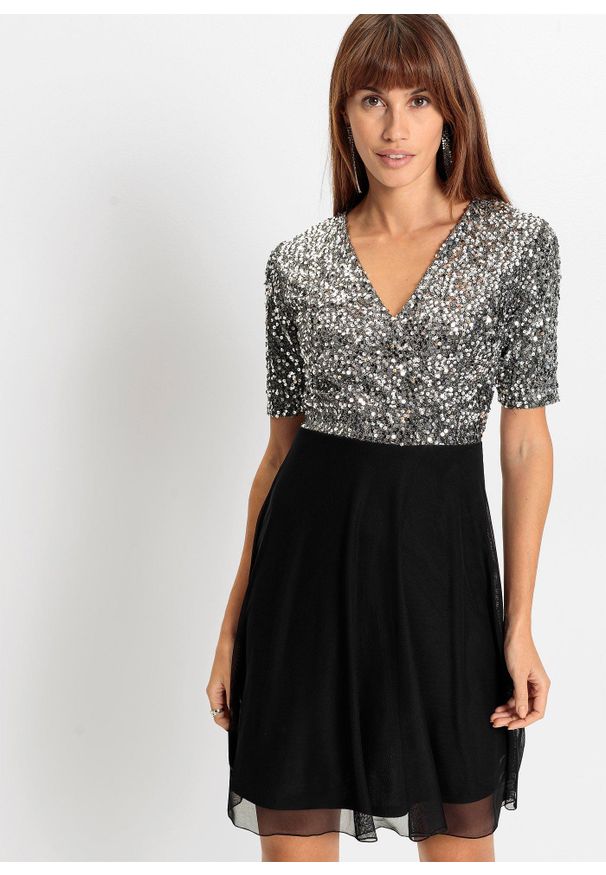 bonprix - Sukienka mini. Kolor: srebrny. Długość: mini