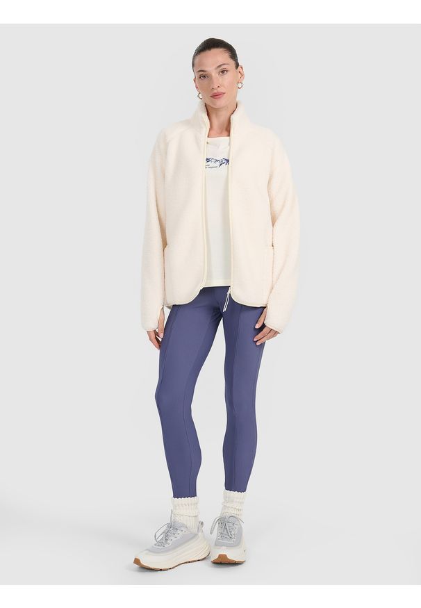 4f - 4F Legginsy z prążkowanej dzianiny damskie - granatowe XS. Okazja: na spacer, na co dzień. Stan: podwyższony. Kolor: niebieski. Materiał: prążkowany, dzianina. Długość: długie. Wzór: prążki. Styl: casual. Sport: fitness, turystyka piesza