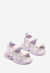 Born2be - Fioletowe Sandały z Aplikacjami 3D i Skórzaną Wkładką Fenindria. Okazja: na co dzień. Zapięcie: rzepy. Kolor: fioletowy. Materiał: skóra. Wzór: aplikacja. Sezon: lato. Styl: klasyczny, casual, elegancki