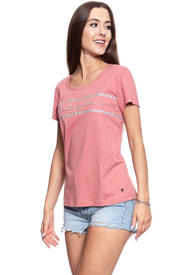 Mustang - MUSTANG T SHIRT DAMSKI Alina C Print Canyon Rose 1008945 8187. Wzór: nadruk