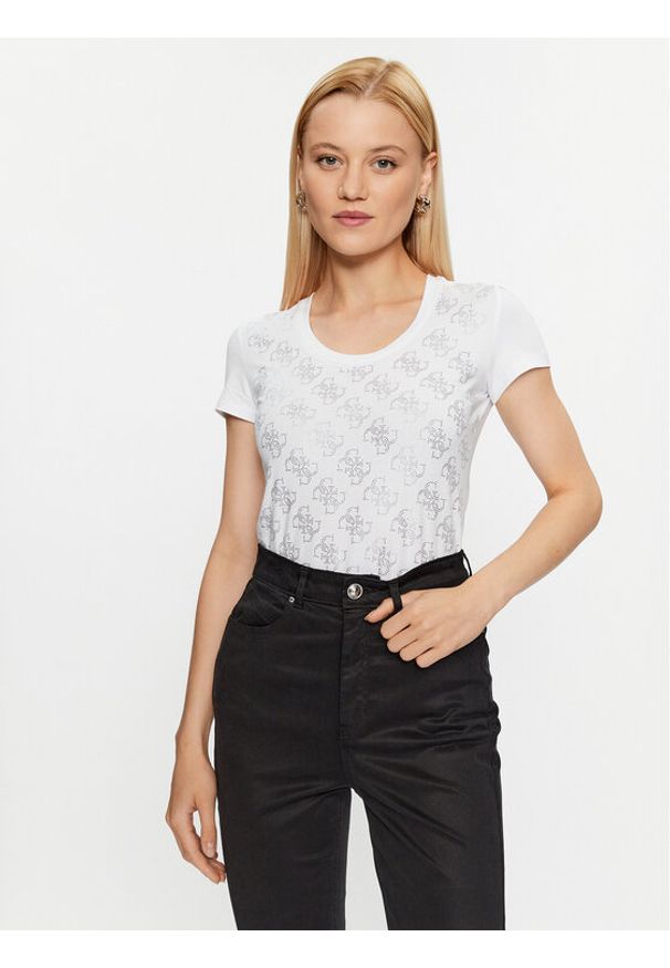 Guess T-Shirt W3BI53 J1314 Biały Slim Fit. Kolor: biały. Materiał: bawełna