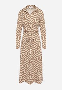 Born2be - Beżowa Koszulowa Sukienka z Wiskozą Paskiem i Geometrycznym Motywem Erislevia. Okazja: na co dzień, na spacer. Typ kołnierza: dekolt w kształcie V. Kolor: beżowy. Materiał: wiskoza. Długość rękawa: długi rękaw. Wzór: geometria. Typ sukienki: koszulowe. Styl: klasyczny, casual, elegancki #6