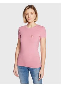 Guess T-Shirt Mini Triangle W2YI44 J1311 Różowy Slim Fit. Kolor: różowy. Materiał: bawełna