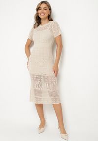 Born2be - Beżowa Ażurowa Sukienka z Wiskozą Zoriena. Okazja: na co dzień. Kolor: beżowy. Materiał: wiskoza. Długość rękawa: na ramiączkach. Wzór: ażurowy. Typ sukienki: proste. Styl: casual, elegancki, boho #7