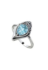Polcarat Design - Srebrny oksydowany pierścionek z kryształem Swarovski PK 2030. Materiał: srebrne. Kolor: srebrny. Wzór: aplikacja. Kamień szlachetny: kryształ #1