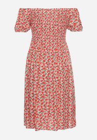 Born2be - Czerwona Wiskozowa Sukienka Hiszpanka z Gumkami w Pasie Valdina. Okazja: na co dzień. Typ kołnierza: dekolt hiszpanka. Kolor: czerwony. Materiał: wiskoza. Długość rękawa: krótki rękaw. Sezon: lato. Styl: casual, wakacyjny #4