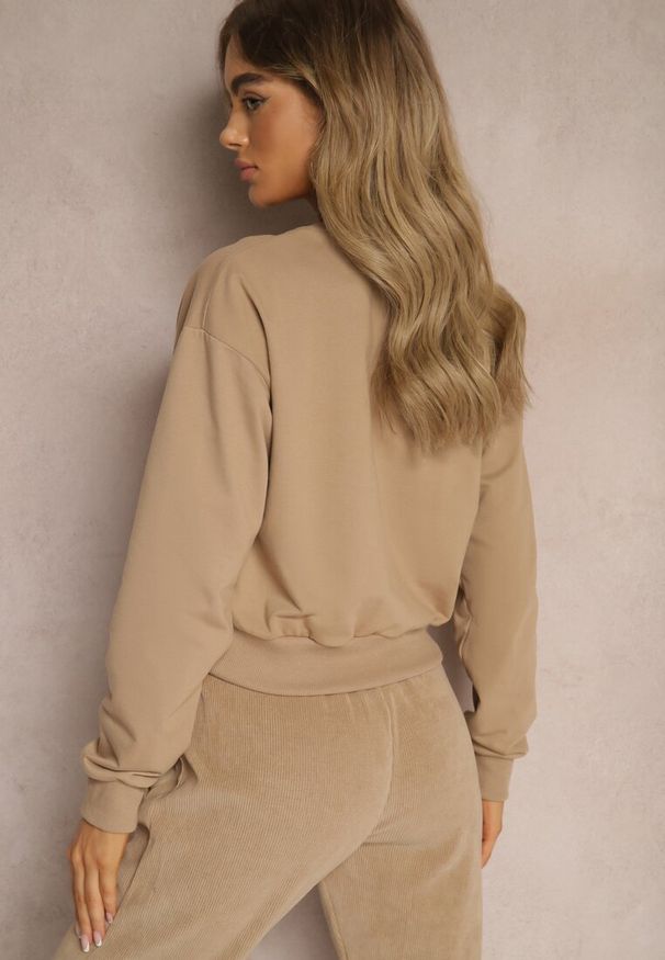 Renee - Ciemnobeżowa Bluza z Bawełną ze Ściągaczami przy Rękawach i w Pasie Alberia. Kolor: beżowy. Materiał: bawełna