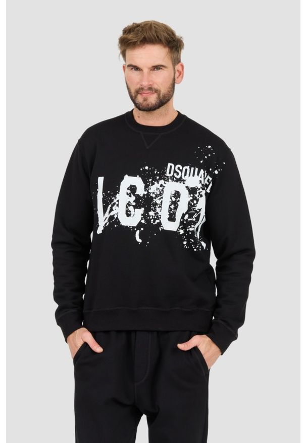 DSQUARED2 Czarna męska bluza Icon Splash Cool Fit Crewneck, Rozmiar XL. Kolor: czarny