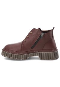Bordowe Botki Artiker Ocieplane Obuwie Damskie. Okazja: na co dzień. Zapięcie: sznurówki. Kolor: czerwony. Materiał: skóra. Styl: klasyczny, casual #3