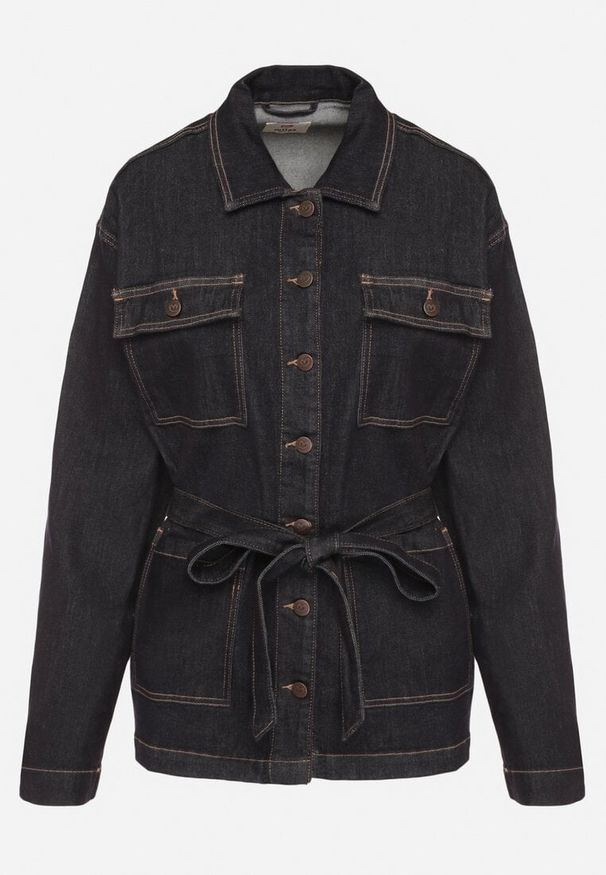 Born2be - Granatowa Koszulowa Kurtka Jeansowa z Wiązanym Paskiem w Talii Zennessa. Okazja: na spacer, na co dzień. Kolor: niebieski. Materiał: jeans. Styl: casual, klasyczny