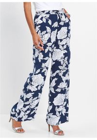 bonprix - Spodnie palazzo z lejącej wiskozy. Kolor: niebieski. Materiał: wiskoza. Wzór: nadruk. Styl: elegancki #1