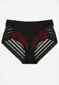 Born2be - Czarno-Czerwone Majtki Figi z Wysokim Stanem Zdobione Koronką i Siateczką Helieth. Stan: podwyższony. Kolor: czarny. Materiał: koronka. Wzór: koronka, aplikacja #2