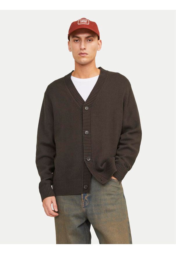 Jack & Jones - Jack&Jones Kardigan Frederiksberg 12262048 Brązowy Regular Fit. Kolor: brązowy. Materiał: bawełna, syntetyk
