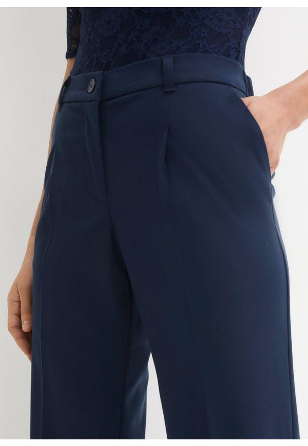 bonprix - Spodnie Marlena. Kolor: niebieski. Materiał: materiał. Styl: klasyczny