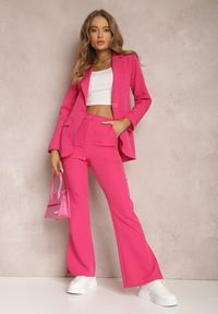 Renee - Fuksjowe Spodnie Dzwony Evissa. Kolor: różowy. Materiał: koronka. Długość: krótkie. Wzór: jednolity. Styl: elegancki #1
