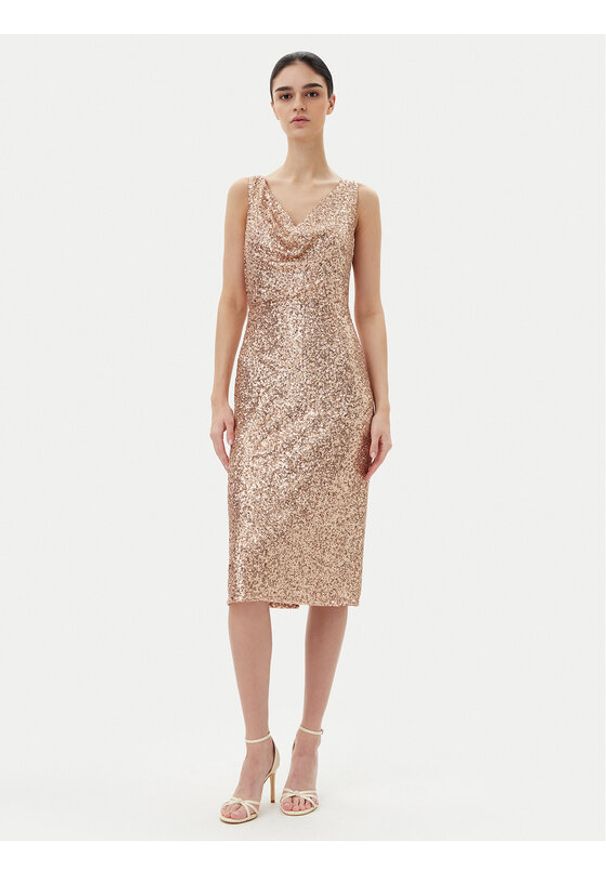 Rinascimento Sukienka koktajlowa CFC0123778003 Złoty Regular Fit. Kolor: złoty. Materiał: syntetyk. Styl: wizytowy