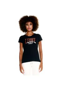 LEONE 1947 APPAREL - Damska koszulka Leone z krótkim rękawem i dużym logo Basic. Kolor: czarny. Materiał: tkanina. Długość rękawa: krótki rękaw. Długość: krótkie. Sport: fitness #1