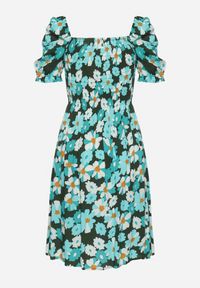 Born2be - Niebiesko-Zielona Wiskozowa Sukienka Midi Rozkloszowana w Kwiatowy Print Acarana. Okazja: na co dzień, na spacer. Typ kołnierza: dekolt kwadratowy. Kolor: niebieski. Wzór: kwiaty, nadruk. Typ sukienki: proste. Materiał: wiskoza. Sezon: lato. Styl: klasyczny, casual, elegancki. Długość: midi #7