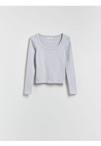 Reserved - Bawełniany longsleeve - jasnoszary. Kolor: szary. Materiał: bawełna. Długość rękawa: długi rękaw