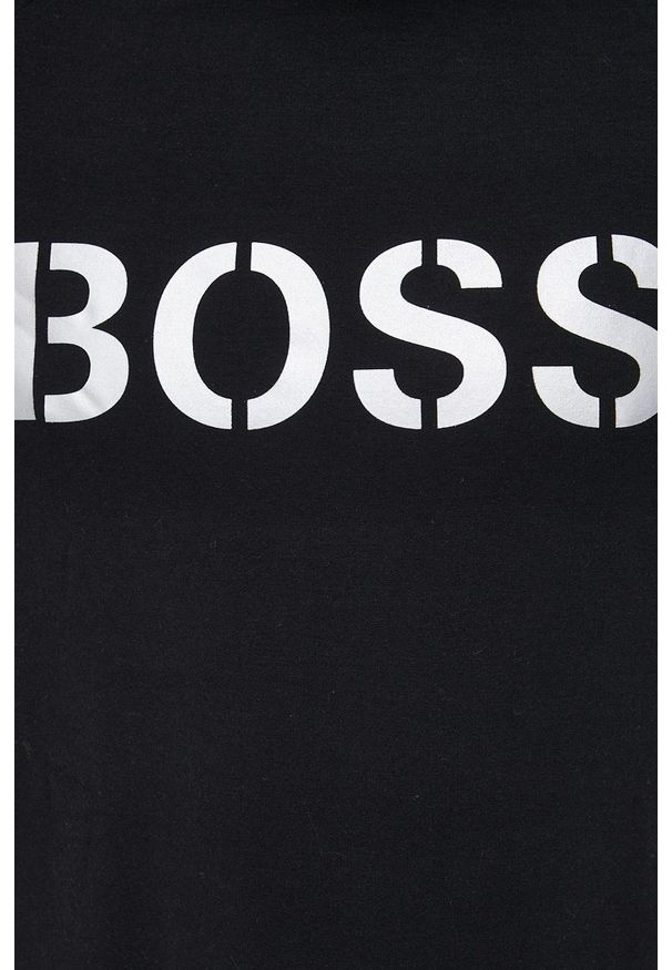 BOSS - Boss Bluza męska kolor czarny z kapturem z nadrukiem. Okazja: na co dzień. Typ kołnierza: kaptur. Kolor: czarny. Materiał: materiał, jedwab, dzianina, tkanina, lyocell. Długość rękawa: raglanowy rękaw. Wzór: nadruk. Styl: casual