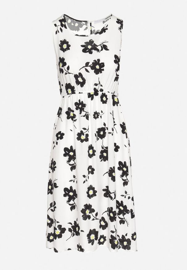 Born2be - Biała Sukienka w Kwiaty o Rozkloszowanym Kroju na Szerokich Ramiączkach Naivoriel. Okazja: na co dzień. Typ kołnierza: dekolt w serek. Kolor: biały. Materiał: zamsz. Długość rękawa: na ramiączkach. Wzór: kwiaty. Typ sukienki: rozkloszowane. Styl: casual, elegancki