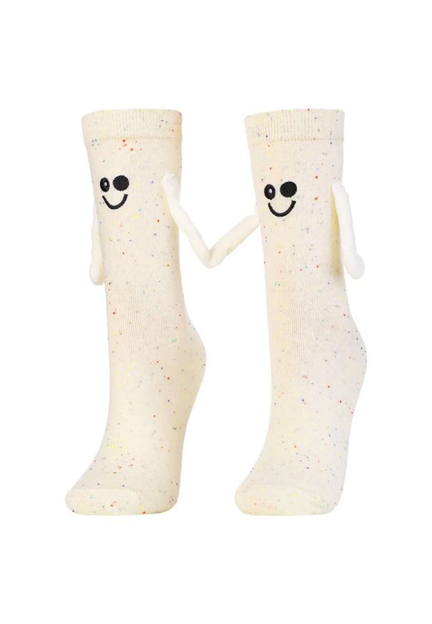 Beżowe Damskie Skarpety Friends Moraj. Kolor: beżowy. Materiał: bawełna. Wzór: kolorowy