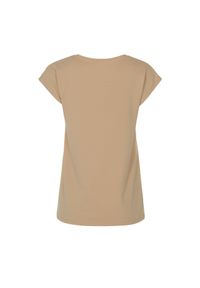 Ochnik - Beżowy T-shirt z dekoltem V damski. Kolor: beżowy. Materiał: bawełna. Wzór: nadruk. Styl: elegancki #4