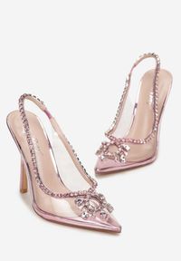 Renee - Różowe Sandały Transparentne z Cyrkoniami Vophi. Nosek buta: szpiczasty. Kolor: różowy. Styl: elegancki, glamour #2