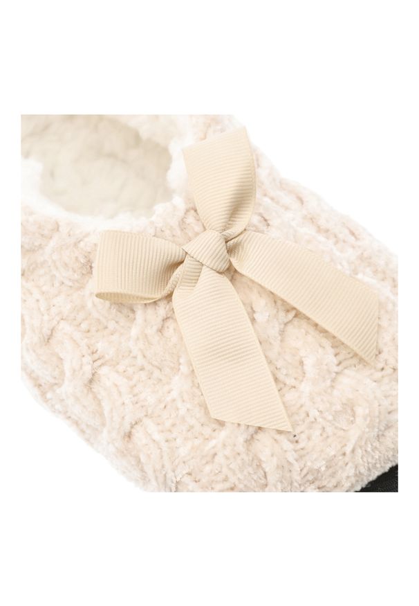 Beżowe Ciepłe Bambosze Damskie Moraj. Okazja: do domu. Kolor: beżowy. Materiał: futro, dzianina. Wzór: ze splotem. Styl: elegancki